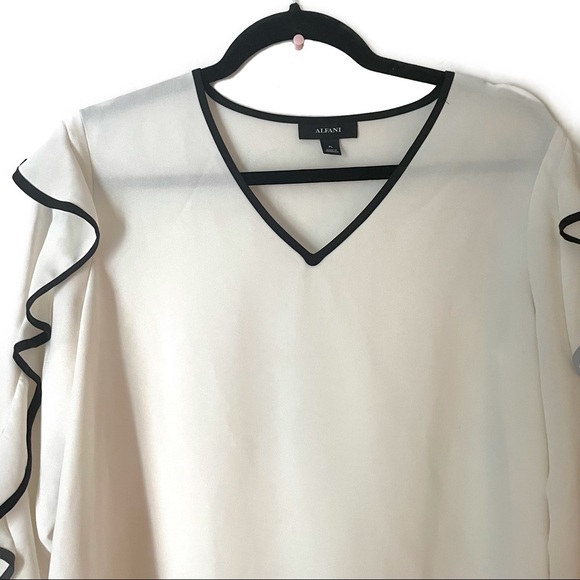 Alfani Women's Petite Piped Ruffle Sleeve Top PL - Picture 7 of 13